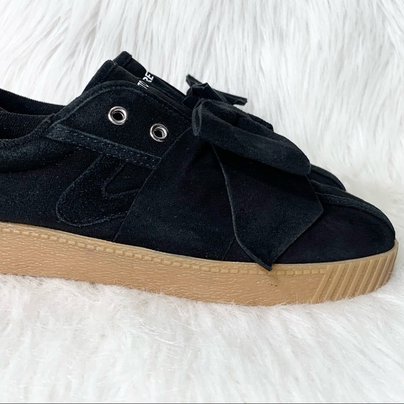 SOLD-Tretorn Black Suede Slip-On Bow Sneakers - Picture 2 of 11